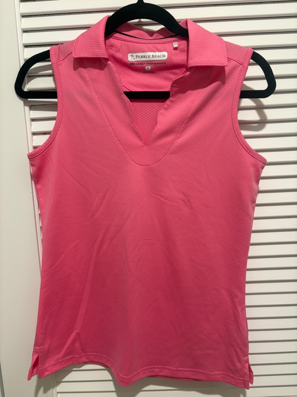 Pebble Beach Sleeveless V-Notch Polo Tank in Bright Pink